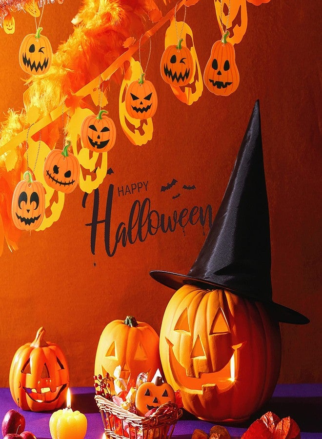 JULBEAR 60Pcs 12 Styles Halloween Pumpkin Cutouts Gift Tags Paper Wrapping Hanging Treat Ornaments Labels with String for Halloween Candy Bags Classroom Bulletin Board Decorations (Style A) - Image 5